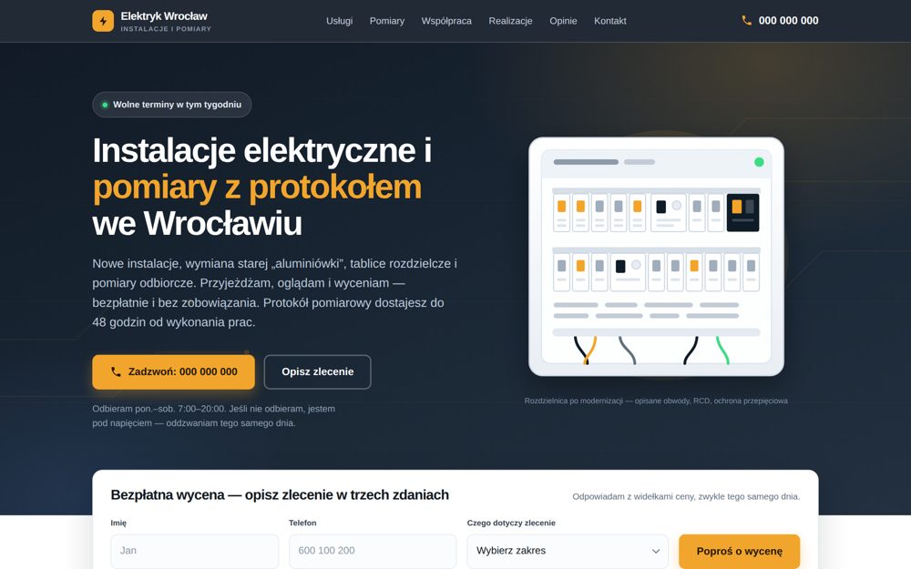 Podgląd strony dla elektryka